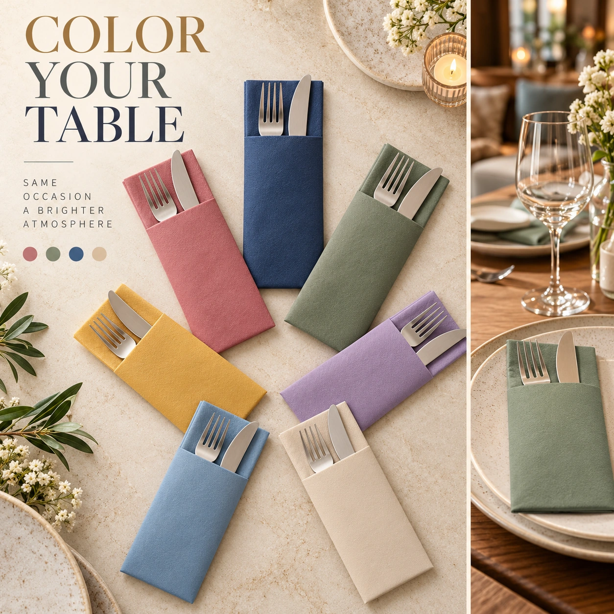 Colored Airlaid Cutlery Pocket Napkins