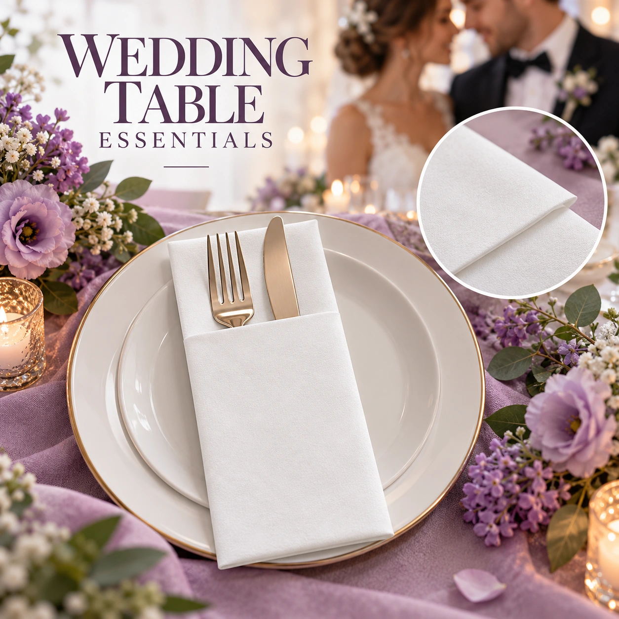 White pocket napkin in a wedding table setting