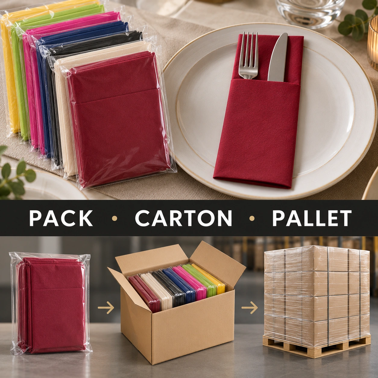 Pack, carton and pallet presentation concept